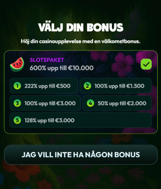 Bonusar för registrering på Tucan Casino för svenska spelare